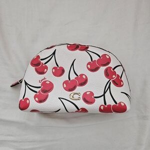 Coach Julienne Cosmetic Case 17 Leather White Cherry Glitter Print Pouch NWT